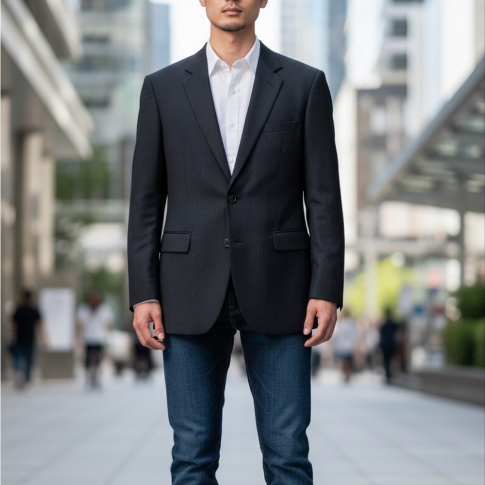 Givenchy Men's Vintage Wool Pinstripe Charcoal Grey Single Breasted Blazer
